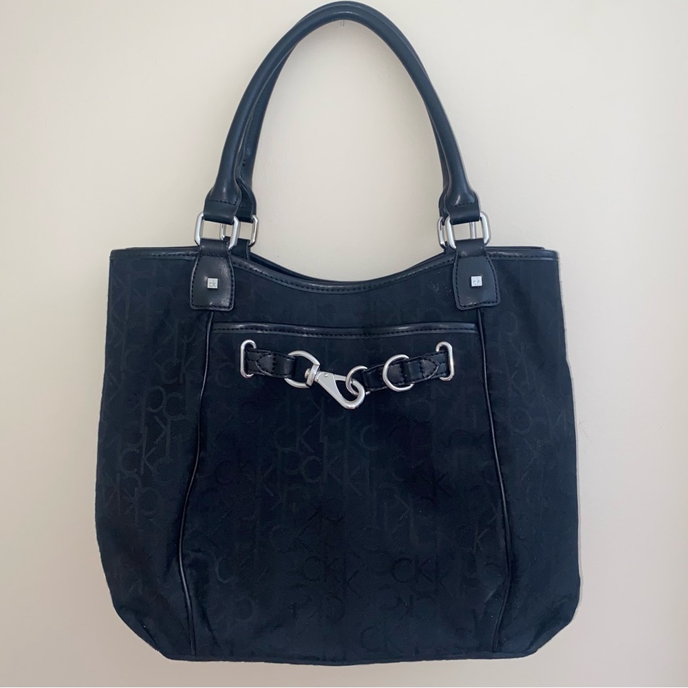 Calvin Klein Black Logo Tote with Silver Hardware